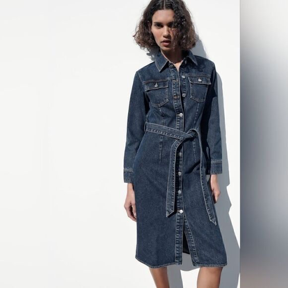ZARA DENIM MIDI DRESS - Picture 7 of 15